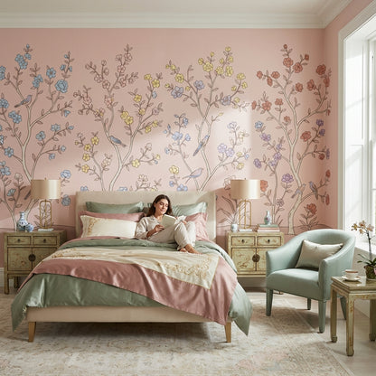 Floral Wallpaper Birds Vintage Wall Mural