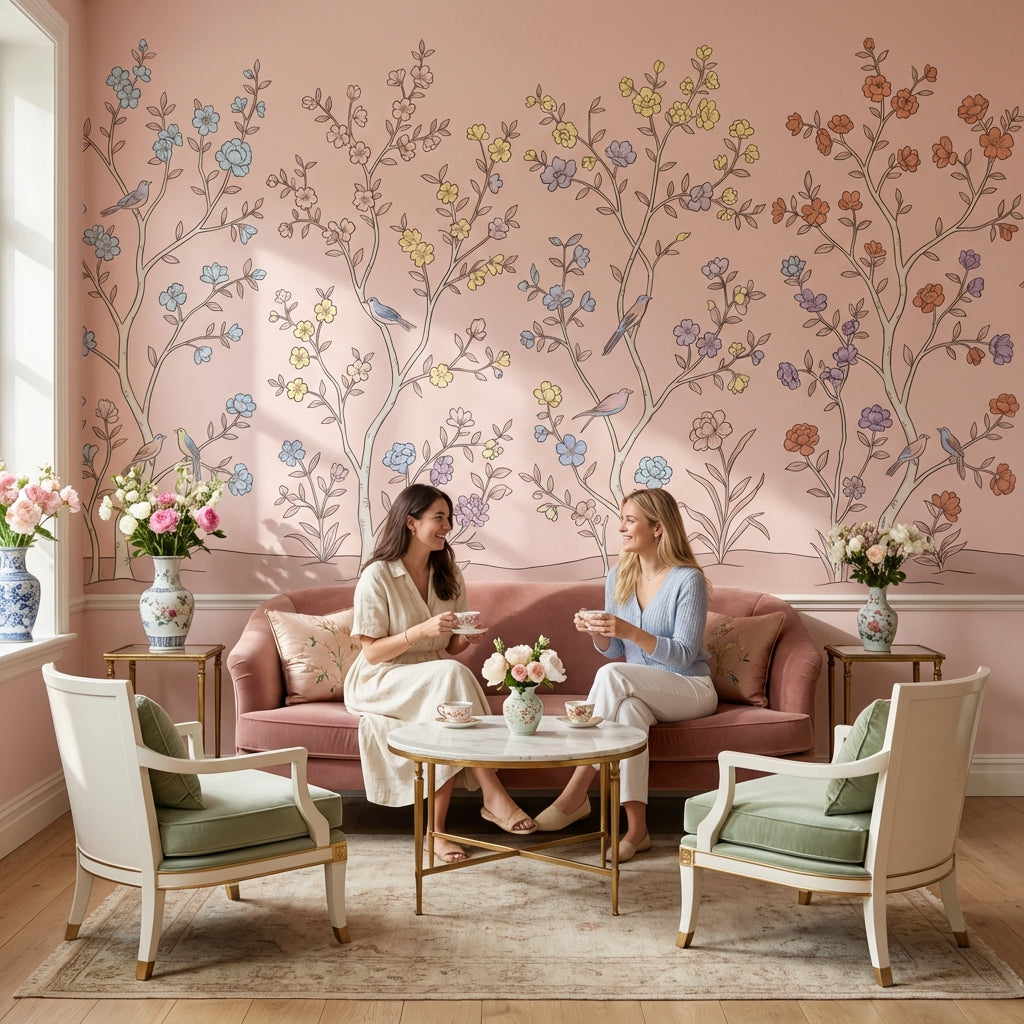 Floral Wallpaper Birds Vintage Wall Mural