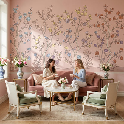 Floral Wallpaper Birds Vintage Wall Mural