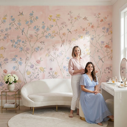 Chinoiserie Birds Wallpaper Vintage Floral Wall Mural