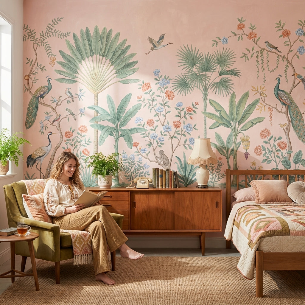 Tropical Birds Wallpaper Vintage Chinoiserie Wall Mural