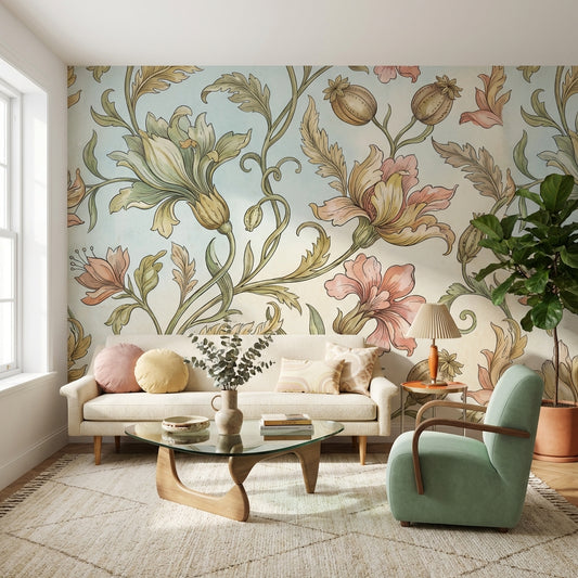 Vintage Wallpaper Floral Pastel Removable Wall Decor