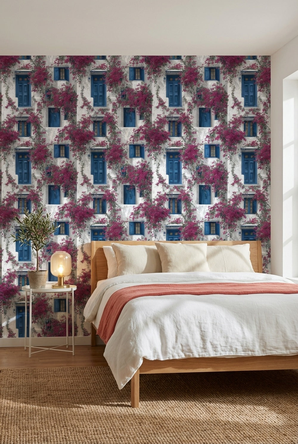 Mediterranean Walls Wallpaper Blue Floral Decorative Mural