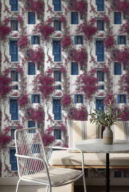 Mediterranean Walls Wallpaper Blue Floral Decorative Mural