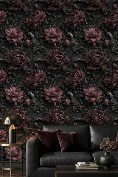 Floral Wallpaper Dark Luxurious Decorative Mural