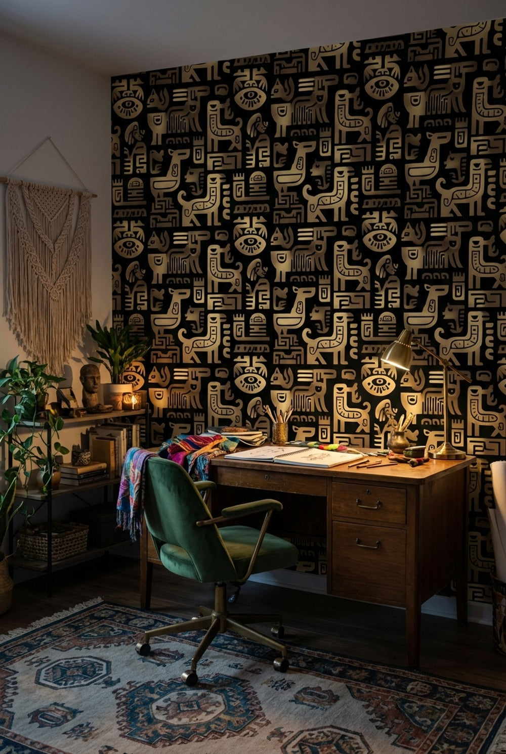 Stylized Animal Wallpaper Geometric Tribal Decorative Mural