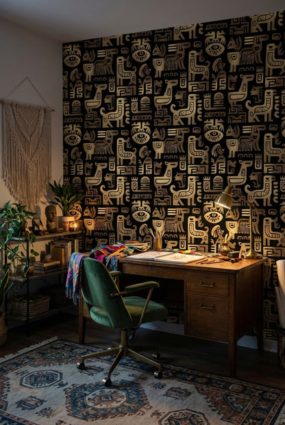 Stylized Animal Wallpaper Geometric Tribal Decorative Mural