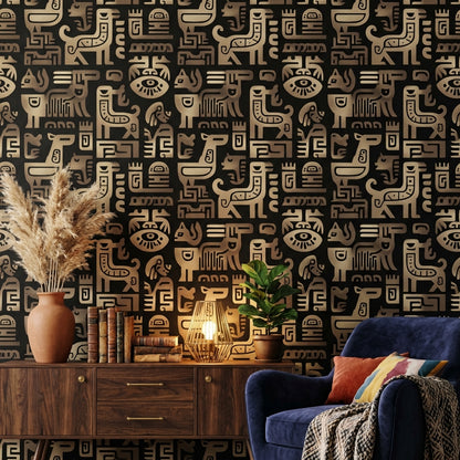 Stylized Animal Wallpaper Geometric Tribal Decorative Mural