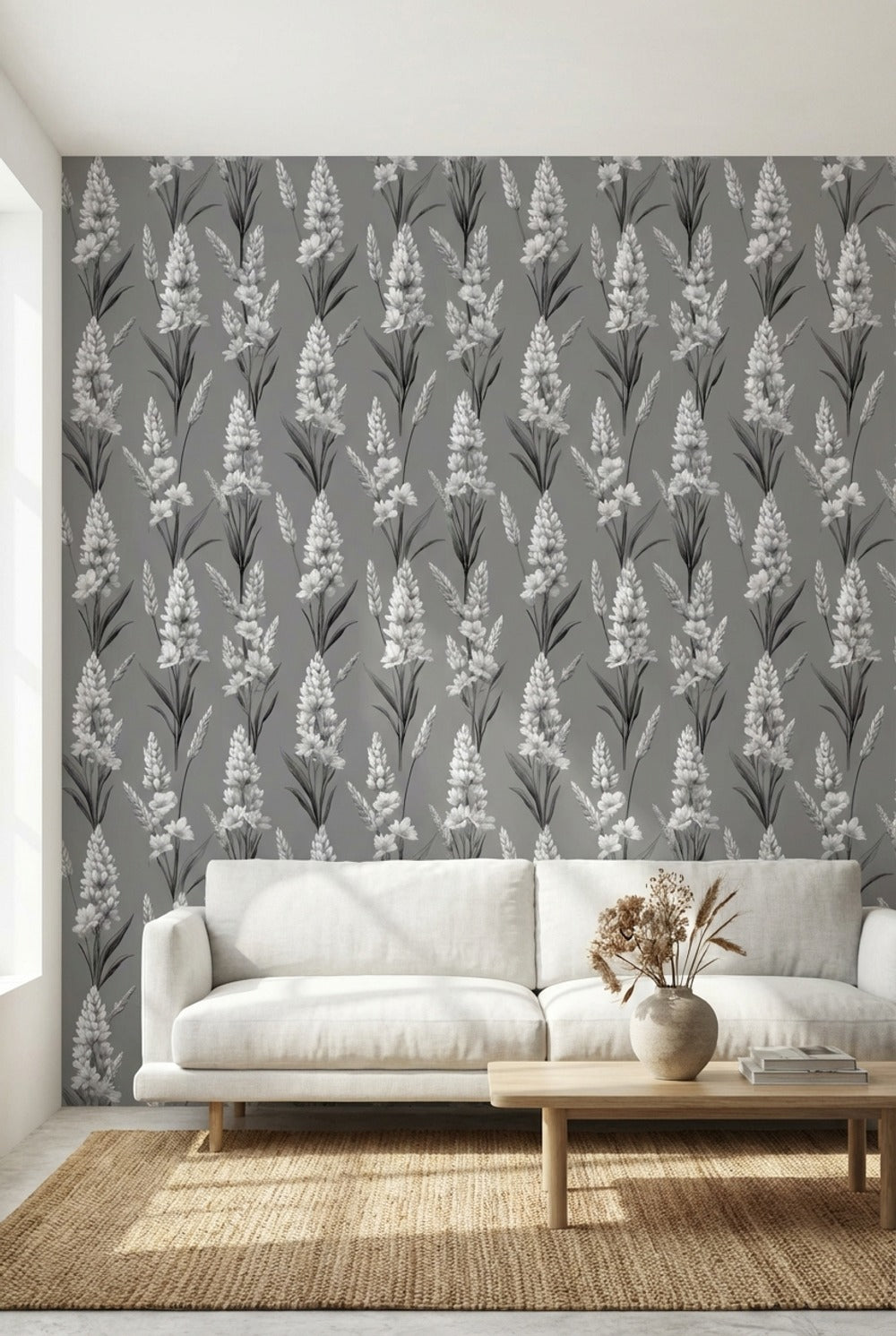 Floral Wallpaper Gray Traditional Decorative Mural
