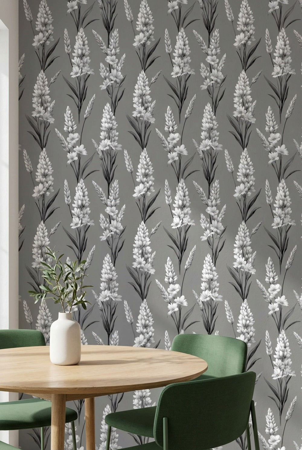 Floral Wallpaper Gray Traditional Decorative Mural