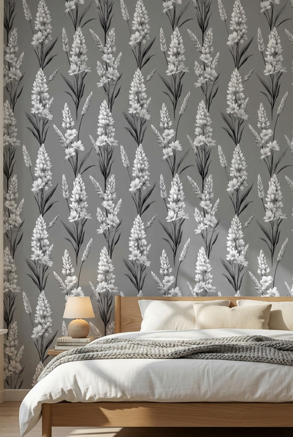 Floral Wallpaper Gray Traditional Decorative Mural