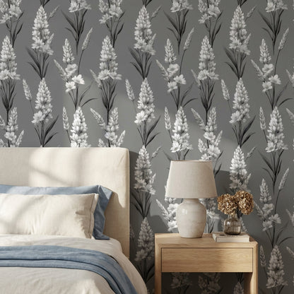 Floral Wallpaper Gray Traditional Decorative Mural