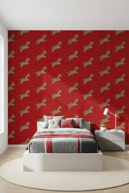 Zebra Wallpaper Animal Print Red Background Decorative Mural