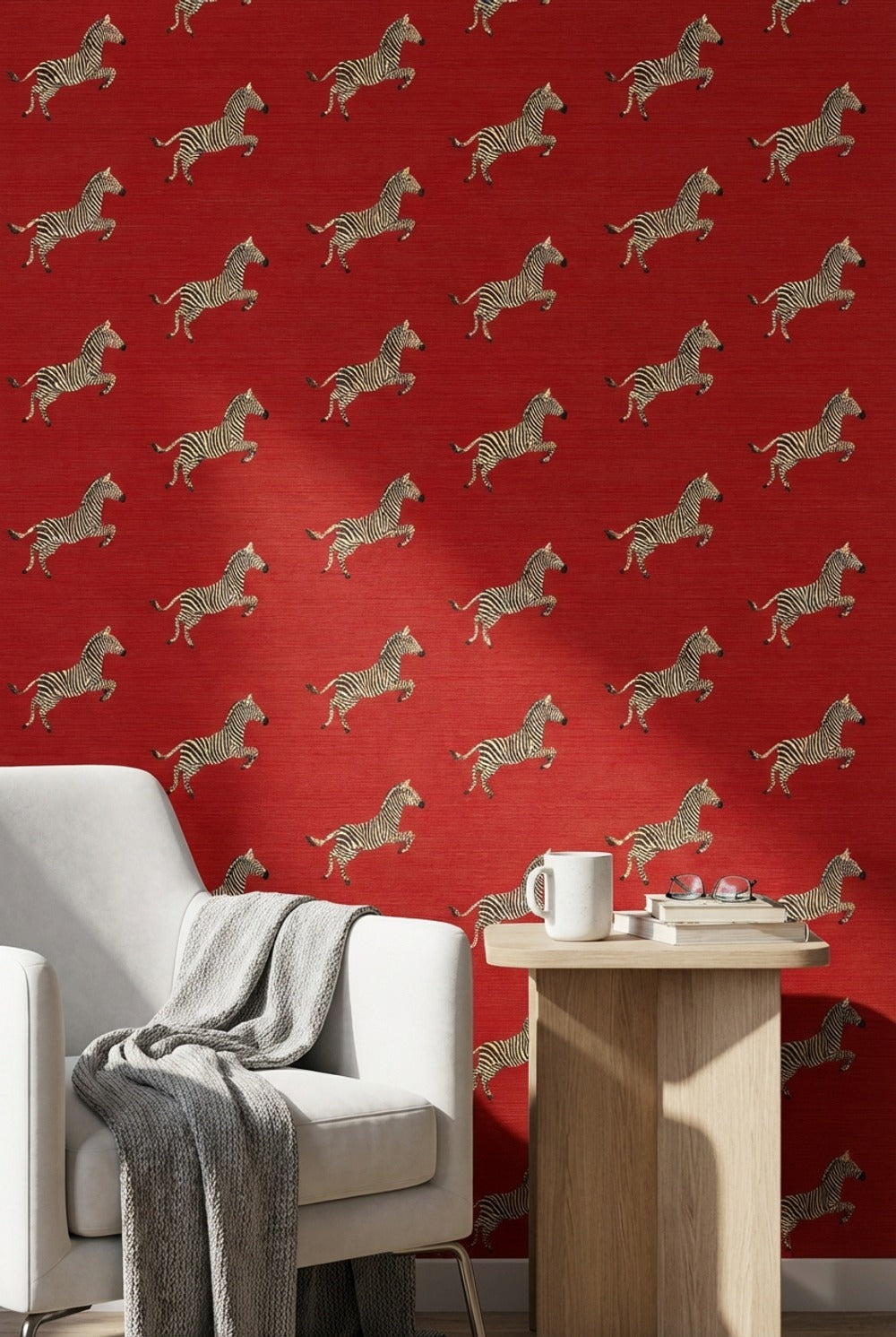 Zebra Wallpaper Animal Print Red Background Decorative Mural