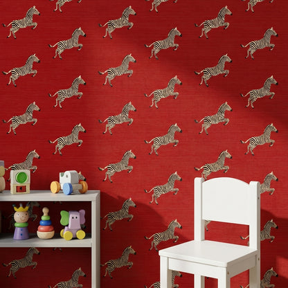 Zebra Wallpaper Animal Print Red Background Decorative Mural