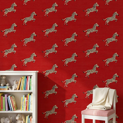 Zebra Wallpaper Animal Print Red Background Decorative Mural