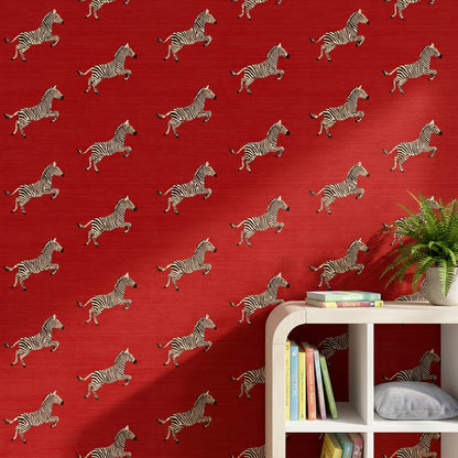 Zebra Wallpaper Animal Print Red Background Decorative Mural