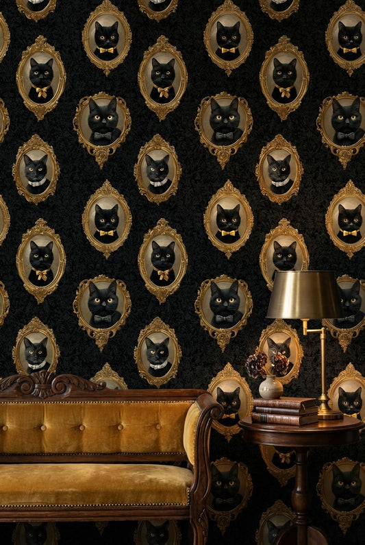 Vintage Cats Wallpaper Ornate Golden Look  Decorative Mural