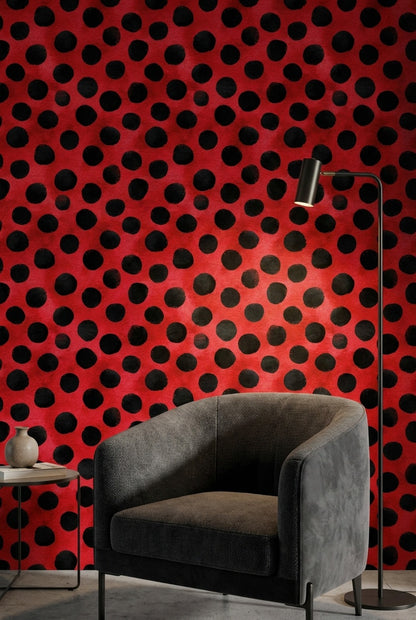 Polka Dots Wallpaper Red Graphic Decorative Mural
