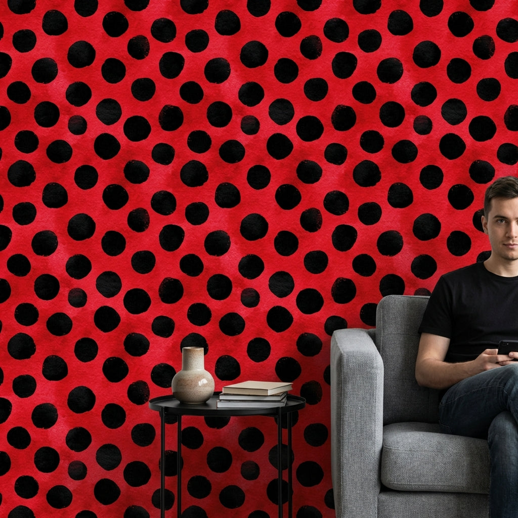 Polka Dots Wallpaper Red Graphic Decorative Mural