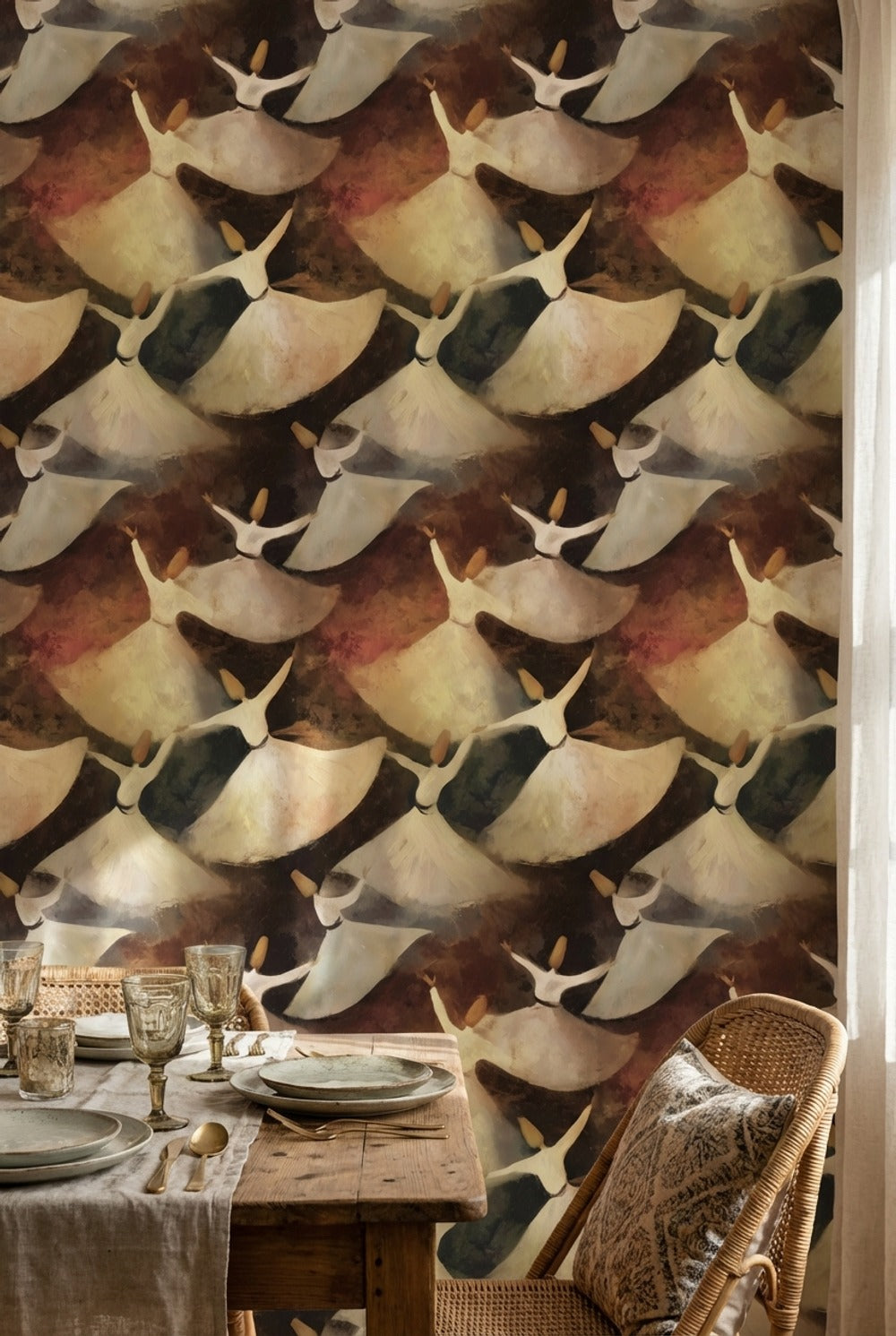Cultural Dancers Wallpaper Fluid Earthy Decorative Mural