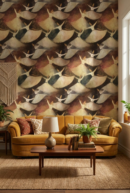 Cultural Dancers Wallpaper Fluid Earthy Decorative Mural