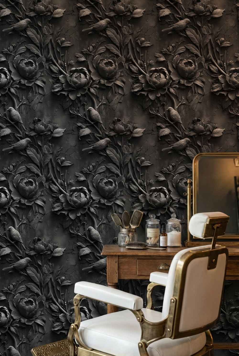 Floral Wallpaper Birds Textured Decorative Mural