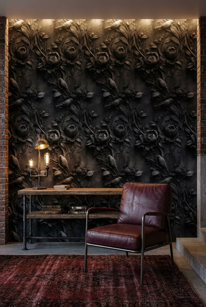 Floral Wallpaper Birds Textured Decorative Mural