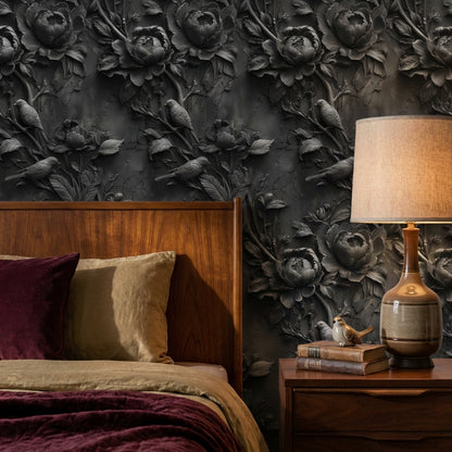 Floral Wallpaper Birds Textured Decorative Mural