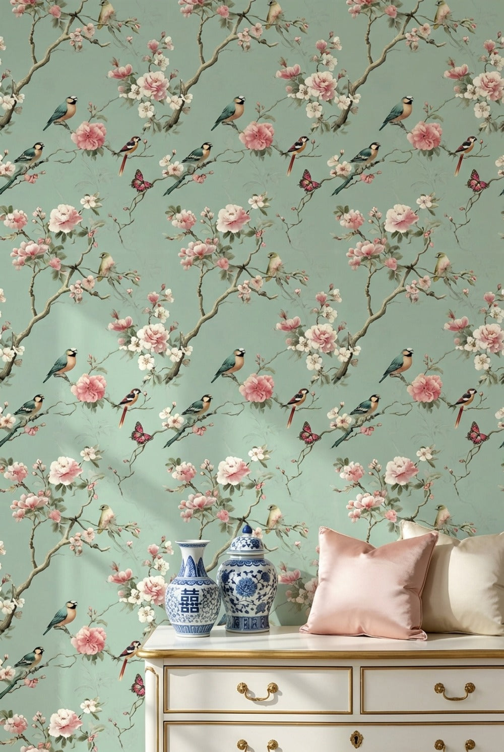 Floral Wallpaper Birds Nature Decorative Mural