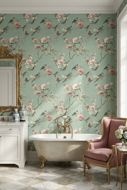 Floral Wallpaper Birds Nature Decorative Mural
