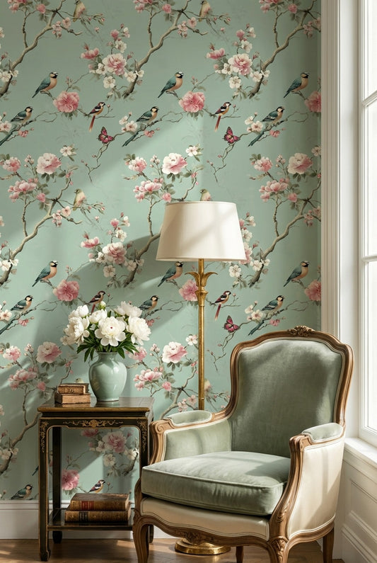Floral Wallpaper Birds Nature Decorative Mural