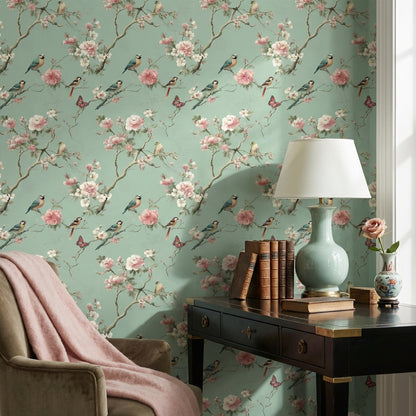 Floral Wallpaper Birds Nature Decorative Mural