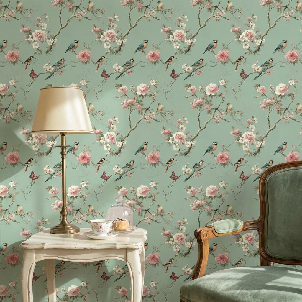 Floral Wallpaper Birds Nature Decorative Mural