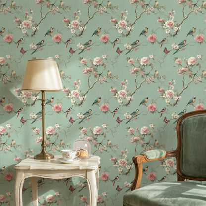 Floral Wallpaper Birds Nature Decorative Mural