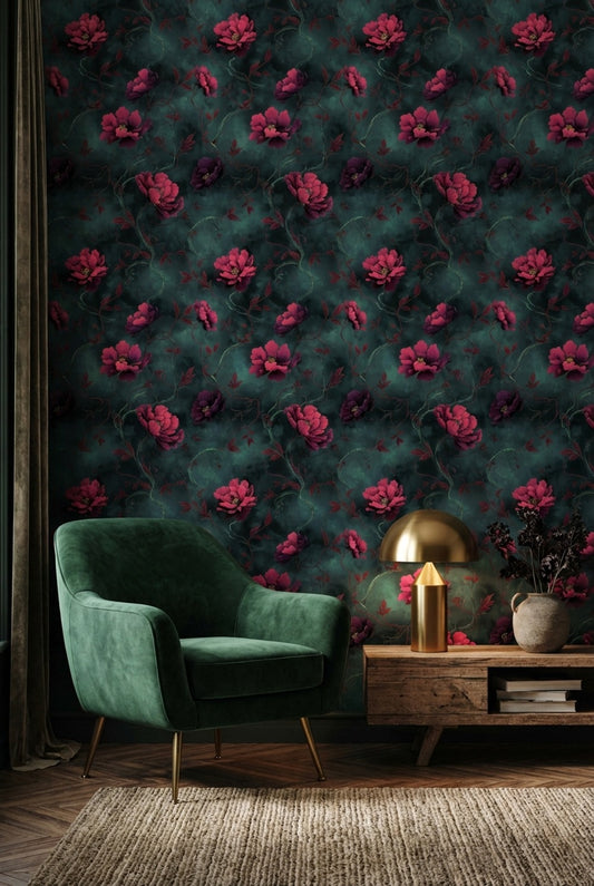 Floral Wallpaper Dark Contemporary Decorative Mural