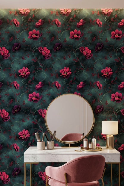 Floral Wallpaper Dark Contemporary Decorative Mural