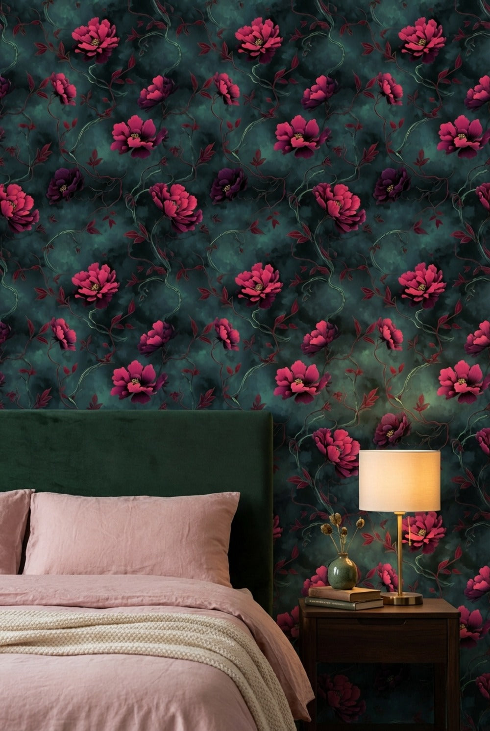 Floral Wallpaper Dark Contemporary Decorative Mural