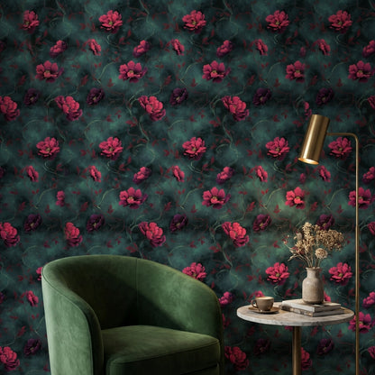 Floral Wallpaper Dark Contemporary Decorative Mural