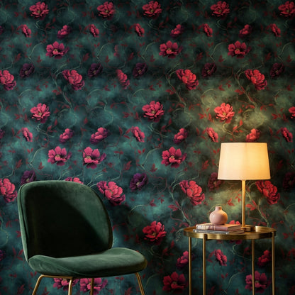 Floral Wallpaper Dark Contemporary Decorative Mural