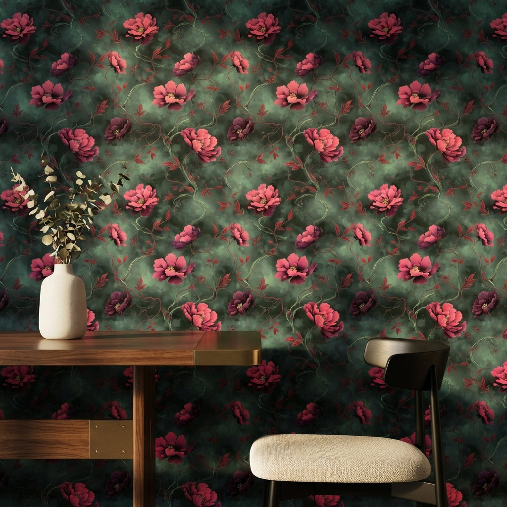 Floral Wallpaper Dark Contemporary Decorative Mural