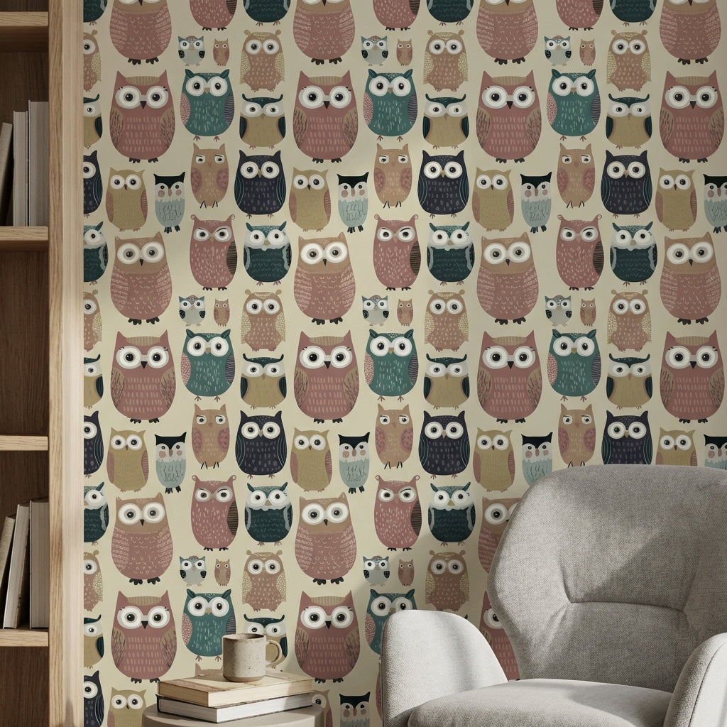 Whimsical Owls Wallpaper Playful Modern Decorative Mural