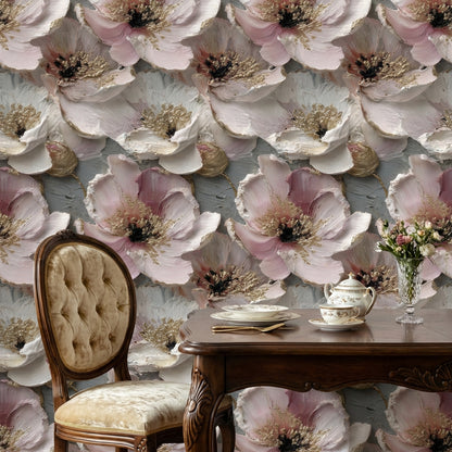 Floral Wallpaper Pink Golden Look  Decorative Mural