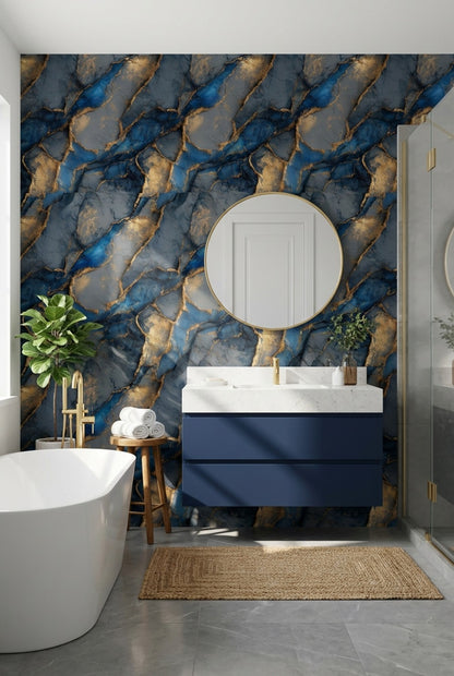 Marble Wallpaper Blue Golden Look  Decorative Mural