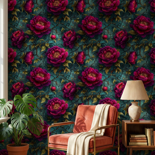 Floral Wallpaper Vintage Teal Decorative Mural
