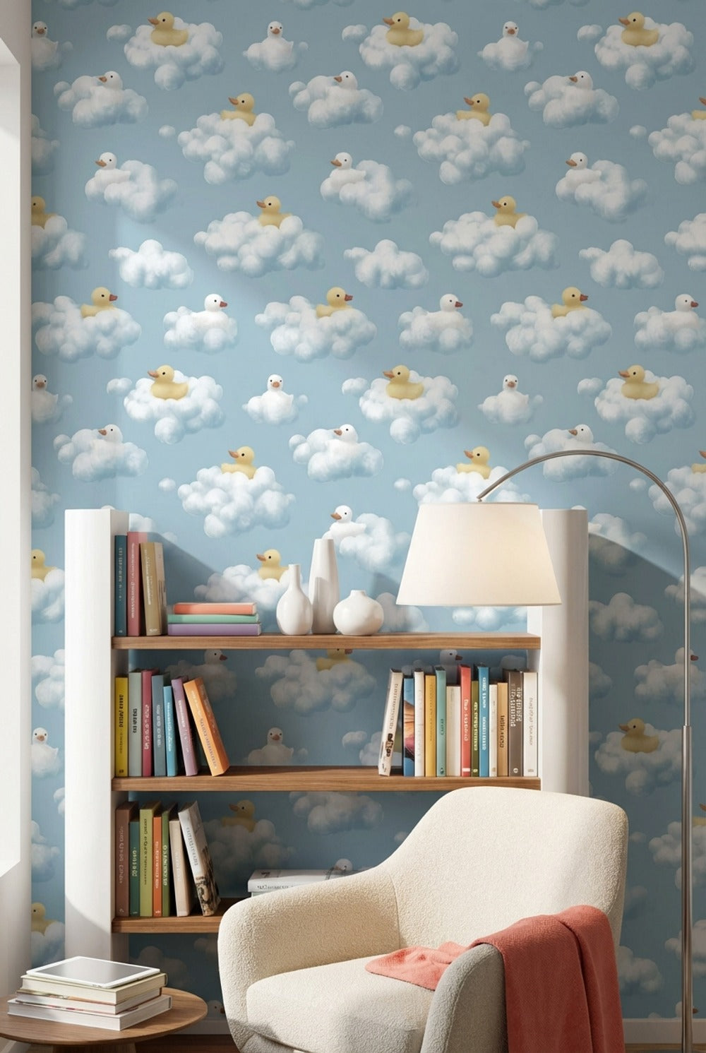 Whimsical Clouds Wallpaper Playful Ducks Decorative Mural