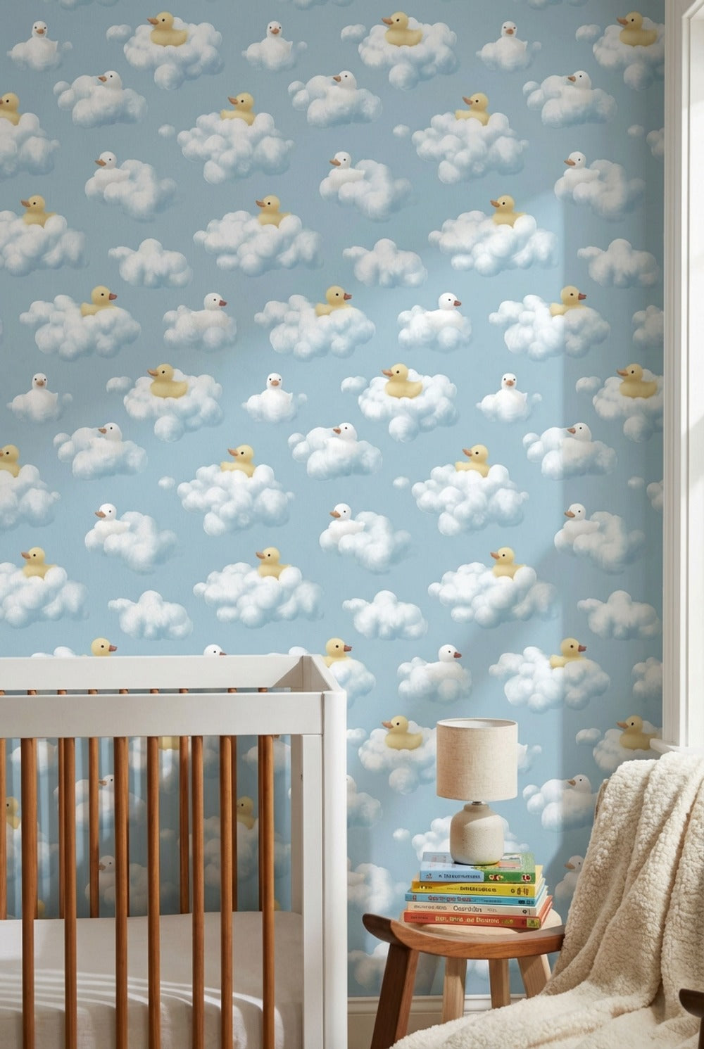 Whimsical Clouds Wallpaper Playful Ducks Decorative Mural