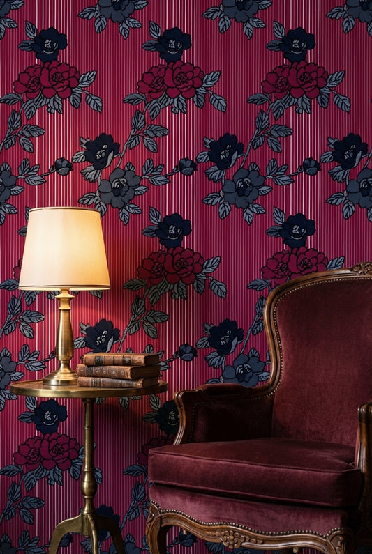 Vintage Floral Wallpaper Striped Elegant Decorative Mural