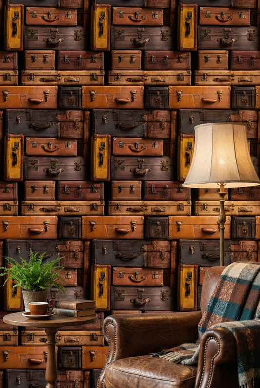 Vintage Suitcases Wallpaper Rustic Antique Decorative Mural