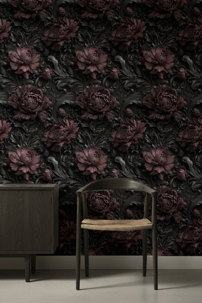Floral Wallpaper Dark Luxurious Decorative Mural